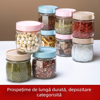 Borcane din sticlă etanșe pentru depozitare alimentară: nuci, zahăr cristal și condimente cu piper