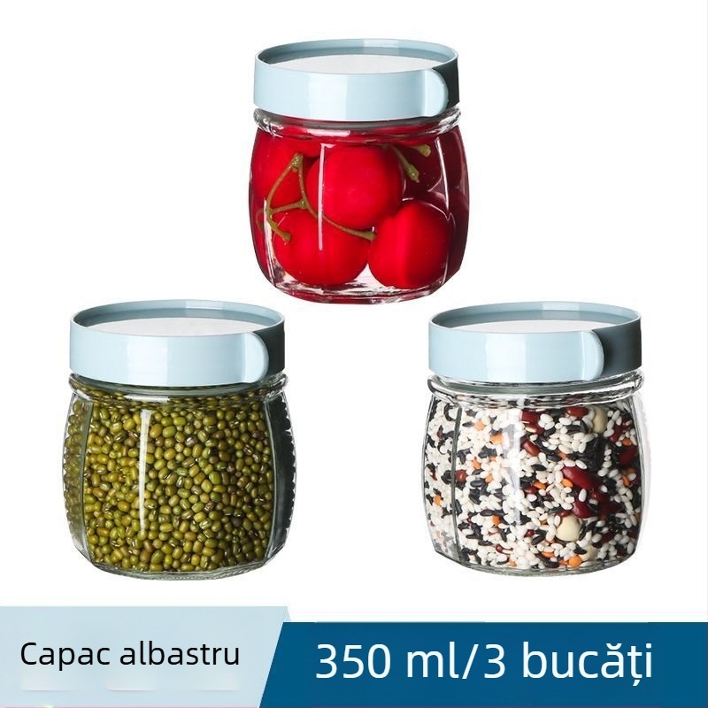 Borcane din sticlă etanșe pentru depozitare alimentară: nuci, zahăr cristal și condimente cu piper