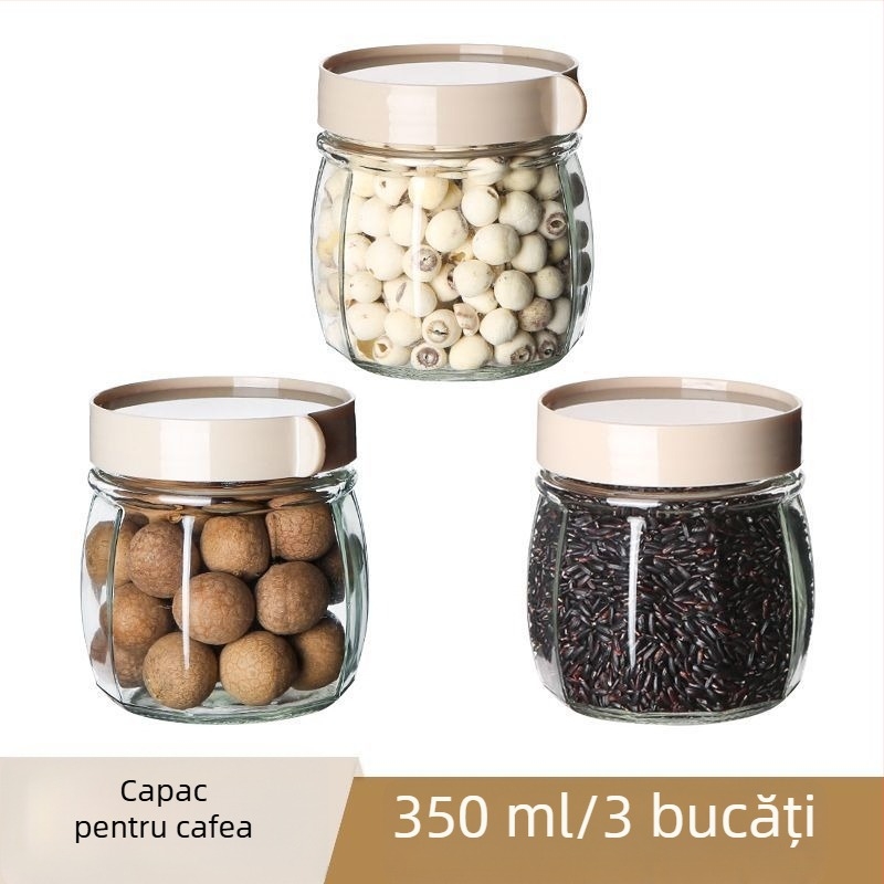 Borcane din sticlă etanșe pentru depozitare alimentară: nuci, zahăr cristal și condimente cu piper