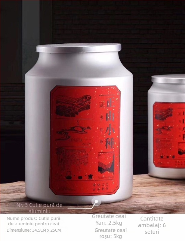 Borcan mare din aluminiu pentru ceai Pu'er alb, recipient metalic etanș pentru depozitare ceai