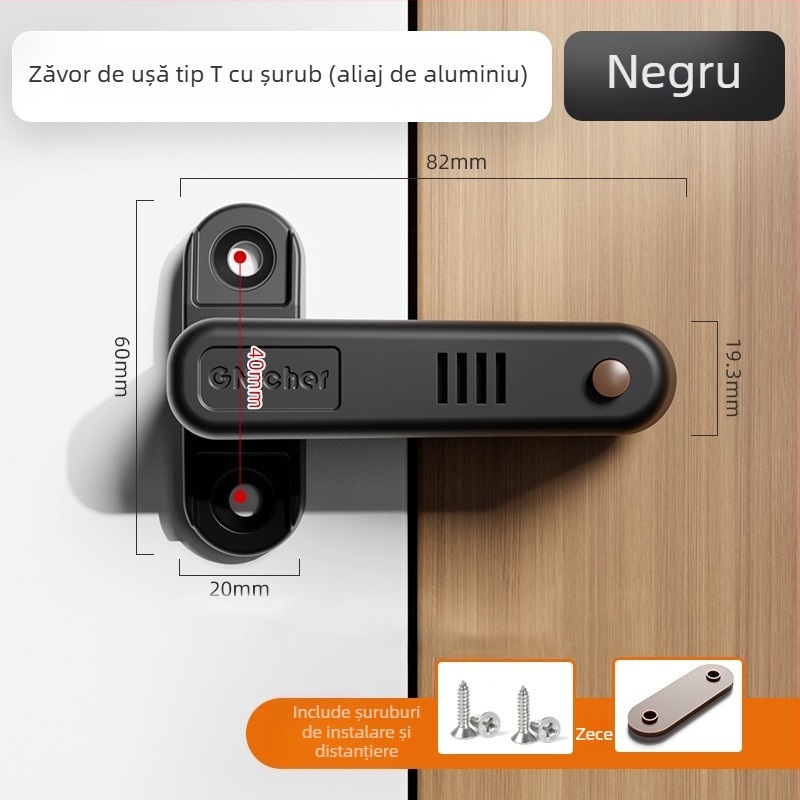 Stopper de ușă cu alarmă anti-furt pentru ușile care se deschid spre interior, ușa de dormitor și fereastra, aliaj de aluminiu, finisaj mat