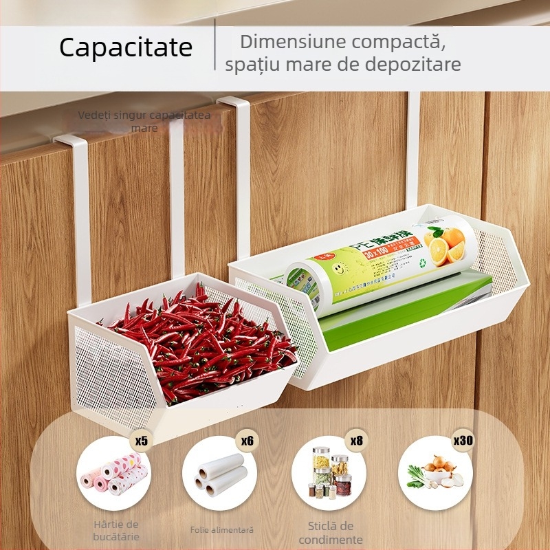 Raft de depozitare pentru ușa dulapului, fără găuri, pentru ceapă, ghimbir și usturoi, cu un coșuleț de agățat