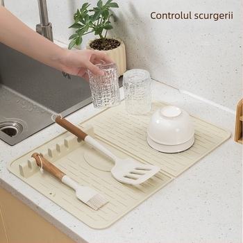 Covoraș din silicon pentru drenaj pe blatul bucătăriei, covoraș antiderapant pentru chiuvetă, raft de drenaj din silicon, design modern minimalist