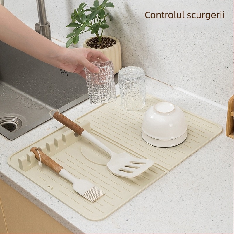 Covoraș din silicon pentru drenaj pe blatul bucătăriei, covoraș antiderapant pentru chiuvetă, raft de drenaj din silicon, design modern minimalist