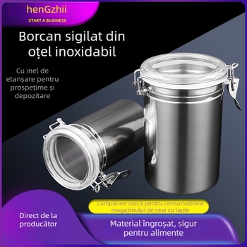Borcan din oțel inoxidabil sigilat pentru cafea, bomboane, fructe uscate, pudre, lapte praf și frunze de ceai; recipient de depozitare pentru bucătărie.
