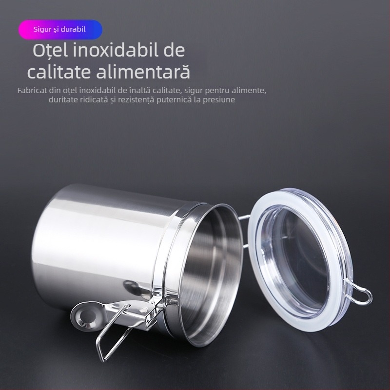 Borcan din oțel inoxidabil sigilat pentru cafea, bomboane, fructe uscate, pudre, lapte praf și frunze de ceai; recipient de depozitare pentru bucătărie.