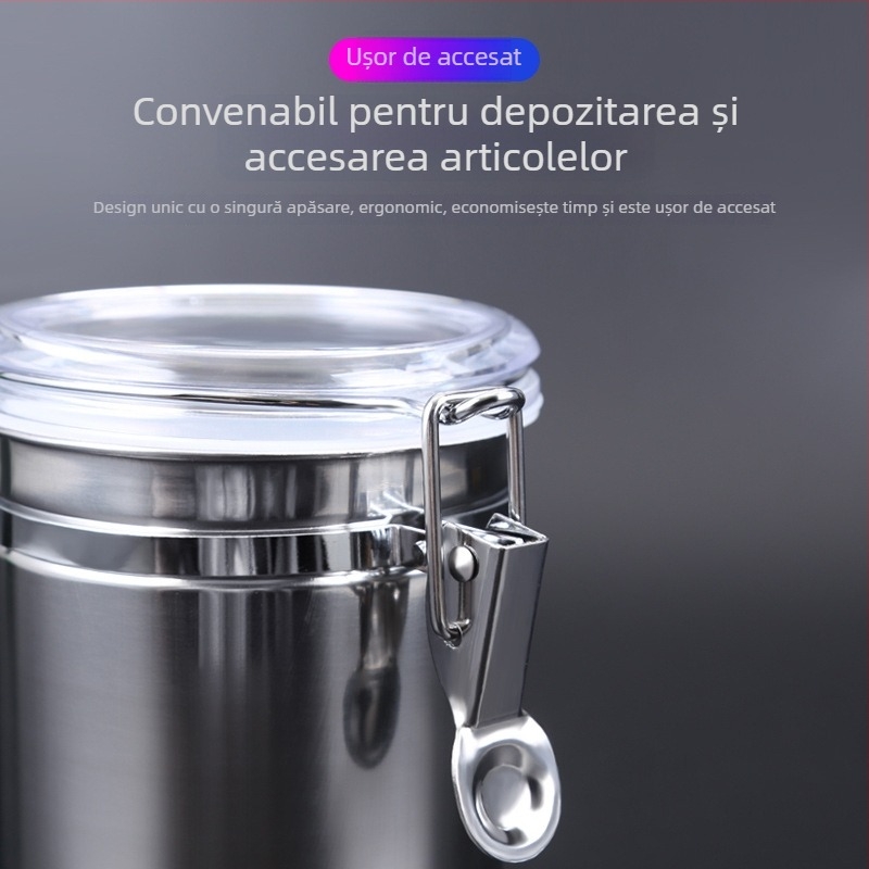 Borcan din oțel inoxidabil sigilat pentru cafea, bomboane, fructe uscate, pudre, lapte praf și frunze de ceai; recipient de depozitare pentru bucătărie.