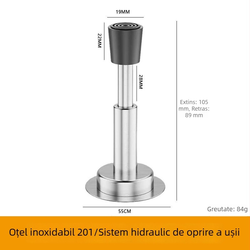 Opritor hidraulic de sus pentru ușă, fără găuri, pentru baie, amortizor telescopic din oțel inoxidabil 201 cu garnitură din cauciuc, pentru uși de sticlă, anti-coliziune