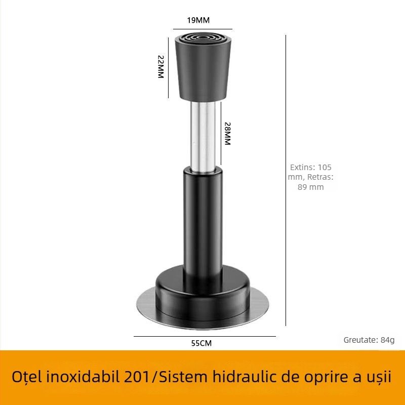 Opritor hidraulic de sus pentru ușă, fără găuri, pentru baie, amortizor telescopic din oțel inoxidabil 201 cu garnitură din cauciuc, pentru uși de sticlă, anti-coliziune