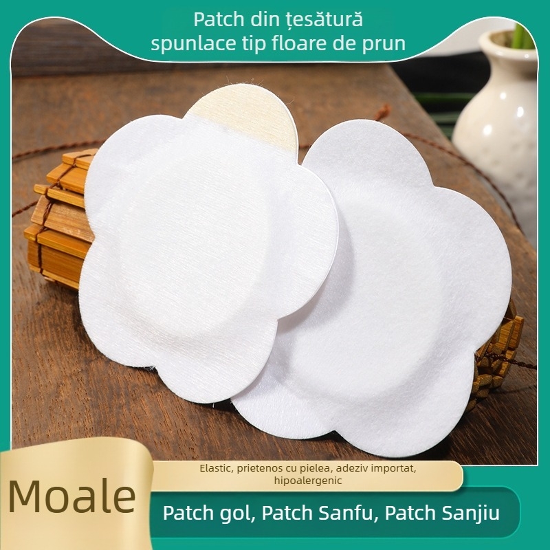 Patch ombilical din spunlace cu floare de prune – material nețesut, adeziv medical respirabil