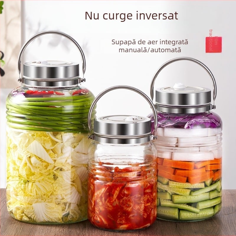 Borcan din sticlă pentru murături, capacitate 3000 ml, etanș, gură largă