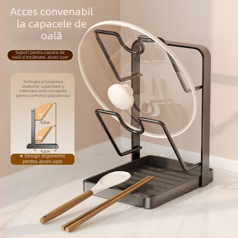 Raft de bucătărie pentru capace și spatule - Organizator vertical multifuncțional pentru oale, capace și tocătoare