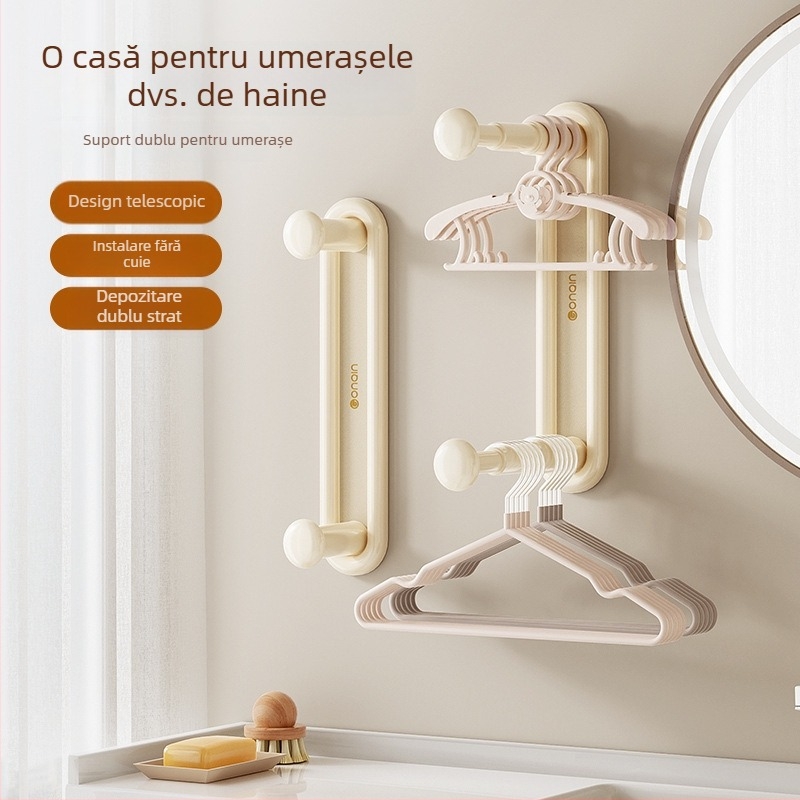 Raft de haine montat pe perete cu cârlige – economisește spațiu, fără găuri, organizator pentru balcon