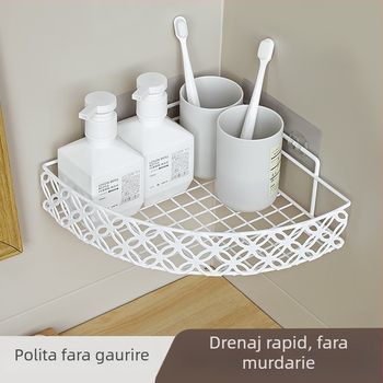 Raft de depozitare triunghiular, montat pe perete, fără găuri, pentru baie, toaletă și bucătărie