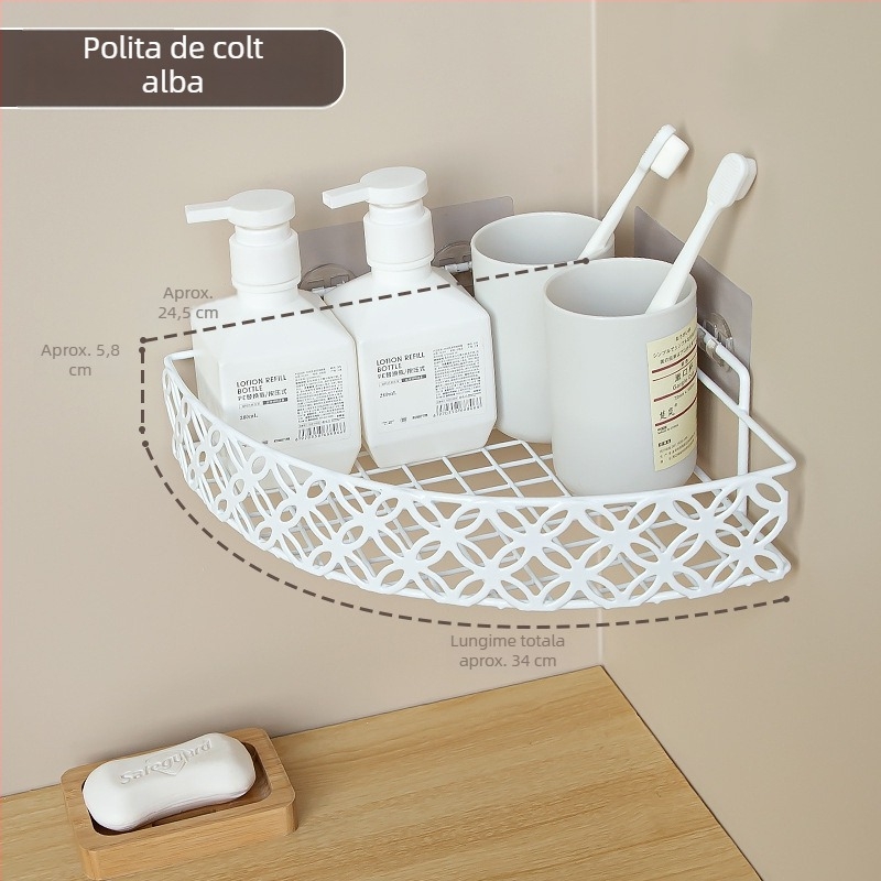 Raft de depozitare triunghiular, montat pe perete, fără găuri, pentru baie, toaletă și bucătărie