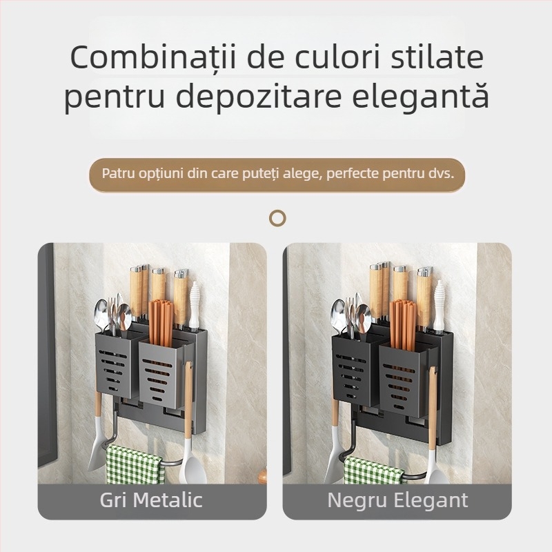 2024 Suport pentru cuțite de bucătărie și tacâmuri – organizator multifuncțional pentru blat și montaj pe perete