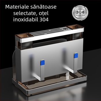Suport pentru cuțite din oțel inoxidabil 304, montat pe perete, cu blat de tăiere integrat și bețișoare