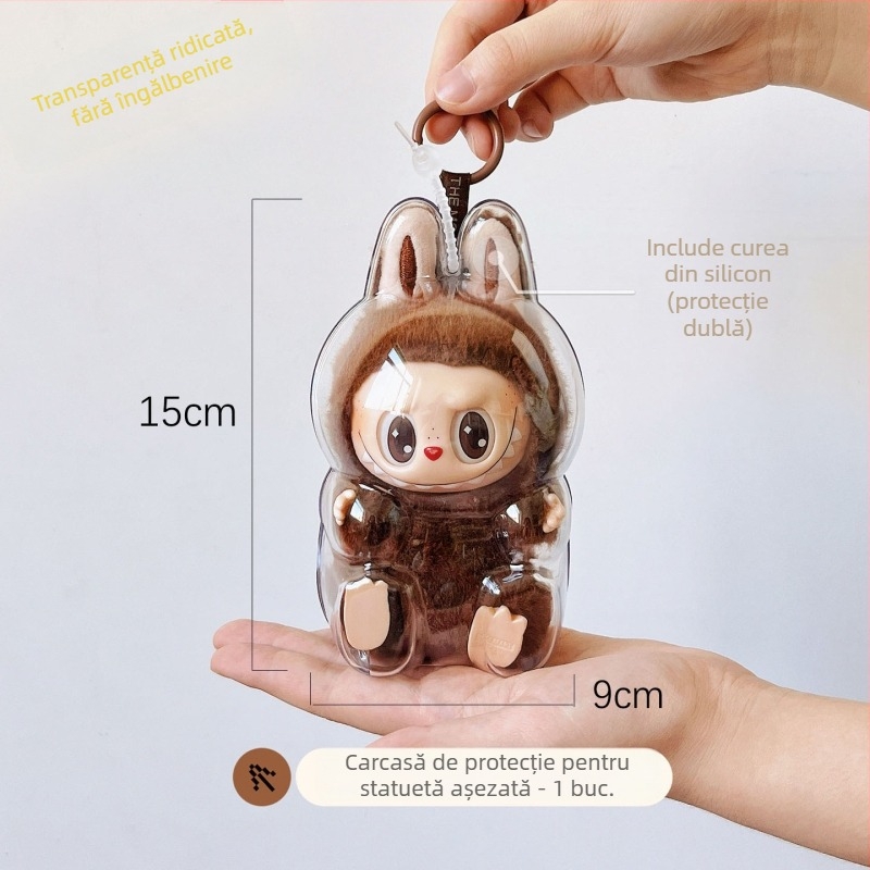 Labubu Carcasă protectoare transparentă pentru păpușă din vinil – pandantiv, husă de praf și husă de transport