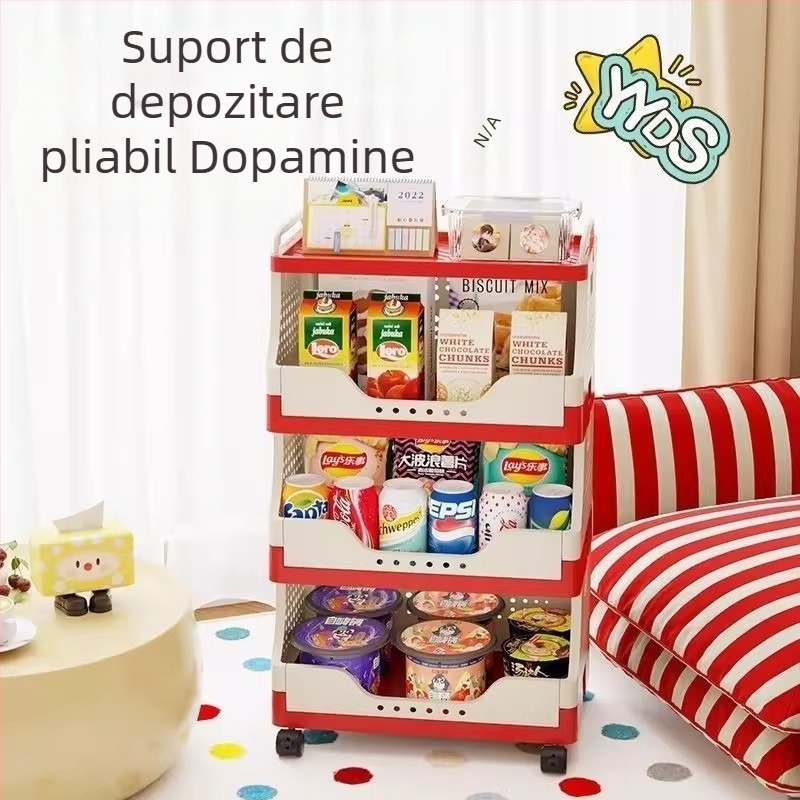 Dopamine Carucior de depozitare pentru gustări, organizator pe podea cu mai multe etaje, mobil cu rotile