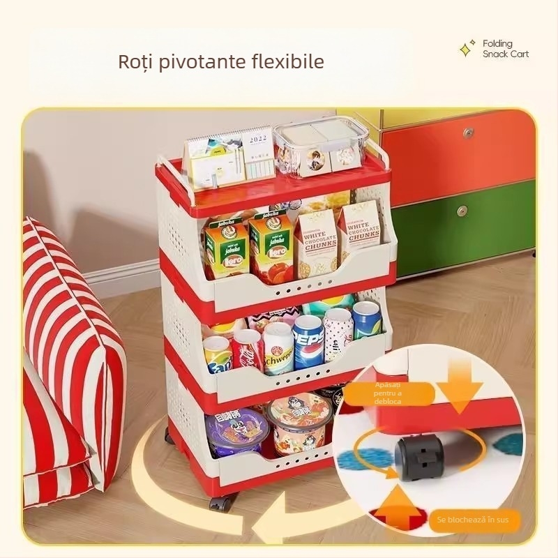 Dopamine Carucior de depozitare pentru gustări, organizator pe podea cu mai multe etaje, mobil cu rotile