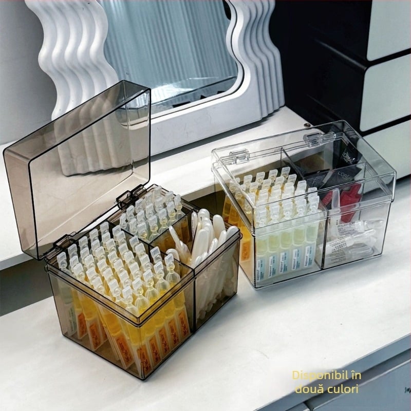 Cutie de depozitare din acril cu compartimente, rezistentă la praf, pentru seruri de unică folosință, produse cosmetice, mostre de îngrijire a pielii și obiecte mici