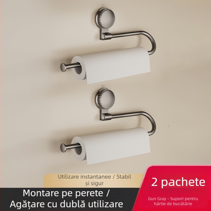 Suport aspirator de bucătărie pentru hârtie de bucătărie, folie și prosoape – montaj fără găuri, agățat în dulap