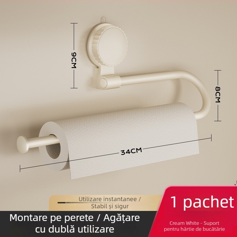 Suport aspirator de bucătărie pentru hârtie de bucătărie, folie și prosoape – montaj fără găuri, agățat în dulap