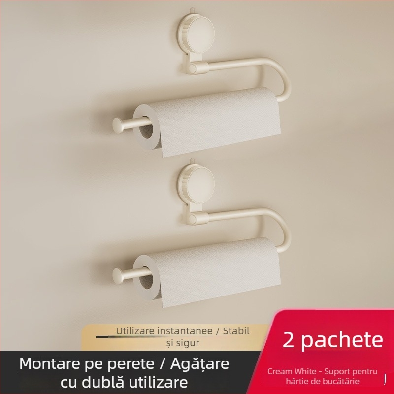 Suport aspirator de bucătărie pentru hârtie de bucătărie, folie și prosoape – montaj fără găuri, agățat în dulap