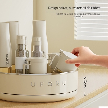 Raft rotativ pentru condimente, bucătărie, cu tavă de depozitare