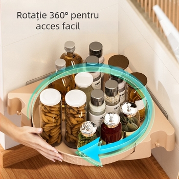 Raft rotativ pentru condimente, colț, fără găurire, montat pe perete, pentru baie și bucătărie