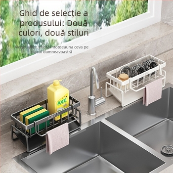 Raft de bucătărie din oțel inoxidabil cu tavă de drenaj și compartiment pentru cârpe, pentru chiuvetă