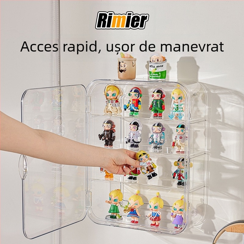 Casetă de afișaj din acrilic transparent, montată pe perete, pentru figurine și LEGO, protecție împotriva prafului, capacitate 18 L
