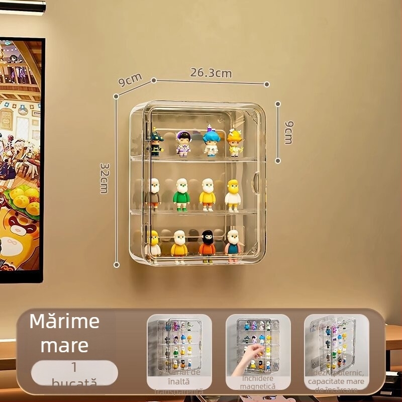 Casetă de afișaj din acrilic transparent, montată pe perete, pentru figurine și LEGO, protecție împotriva prafului, capacitate 18 L