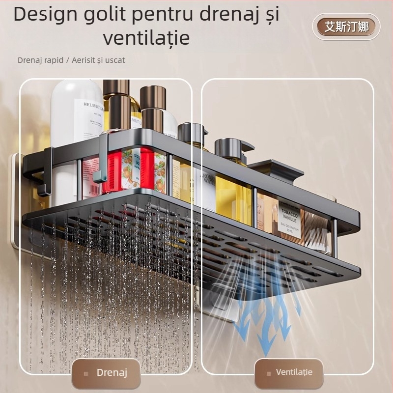 Raft de depozitare pentru baie montat pe perete, fără găuri - spațiu de depozitare multifuncțional pentru toaletă și chiuvetă