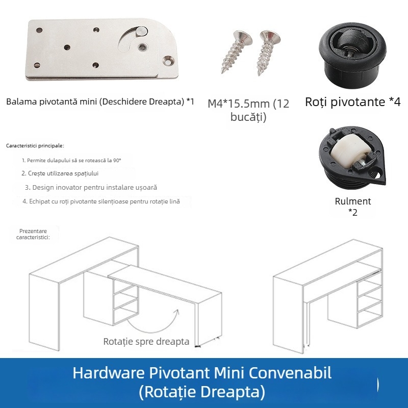 Masă de dining rotativă, multifuncțională, pentru uz casnic, cu dulap de depozitare pliant și accesorii metalice de conectare