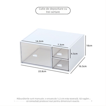 Organizator de birou din acrilic transparent, cu sertare, compartimente multiple, trei niveluri, capacitate mare