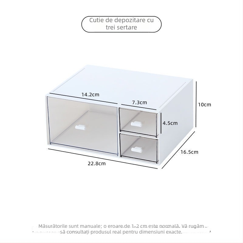 Organizator de birou din acrilic transparent, cu sertare, compartimente multiple, trei niveluri, capacitate mare