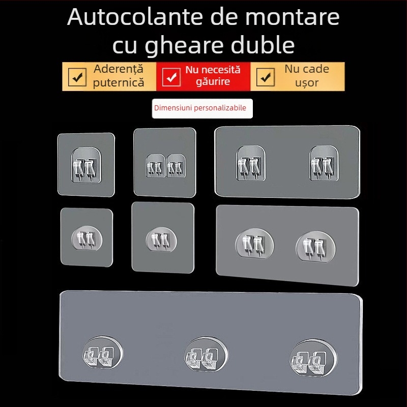 Raft de depozitare transparent montaj fără găuri pentru baie, cu cârlige
