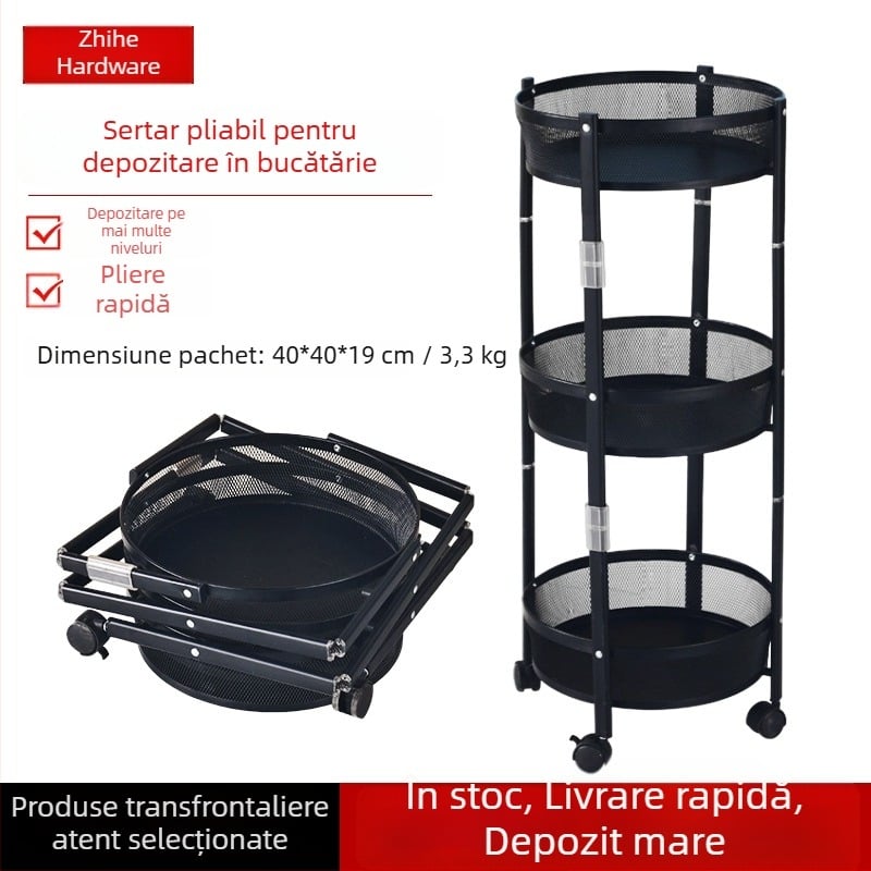 Raft de bucătărie pliabil pentru depozitare, cu mai multe etaje, mobil pentru fructe, legume și gustări