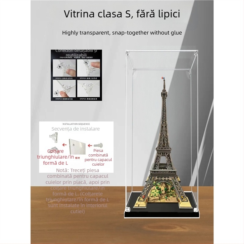 Cutie de expunere acrilică pentru LEGO 10307 – Turnul Eiffel din Paris, cutie transparentă anti-praf pentru figurine