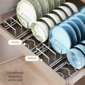 Raft din oțel inoxidabil pentru vase și tacâmuri – rack de bucătărie, uscare, organizator multifuncțional pentru dulap