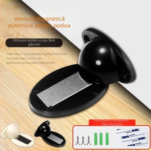 Opritor de ușă magnetic pentru podea, fără găuri, din plastic, silențios și anti-coliziune, pentru dormitor și baie