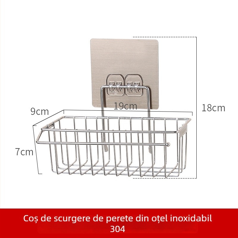 Raft de depozitare din oțel inoxidabil, montat pe perete, pentru chiuvetă, fără găuri