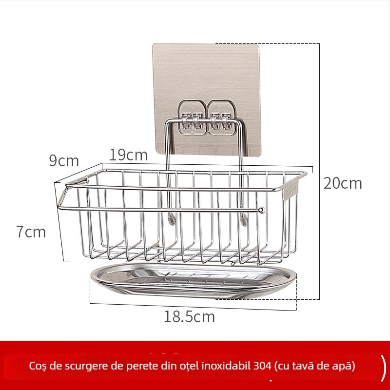 Raft de depozitare din oțel inoxidabil, montat pe perete, pentru chiuvetă, fără găuri
