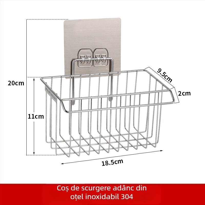 Raft de depozitare din oțel inoxidabil, montat pe perete, pentru chiuvetă, fără găuri