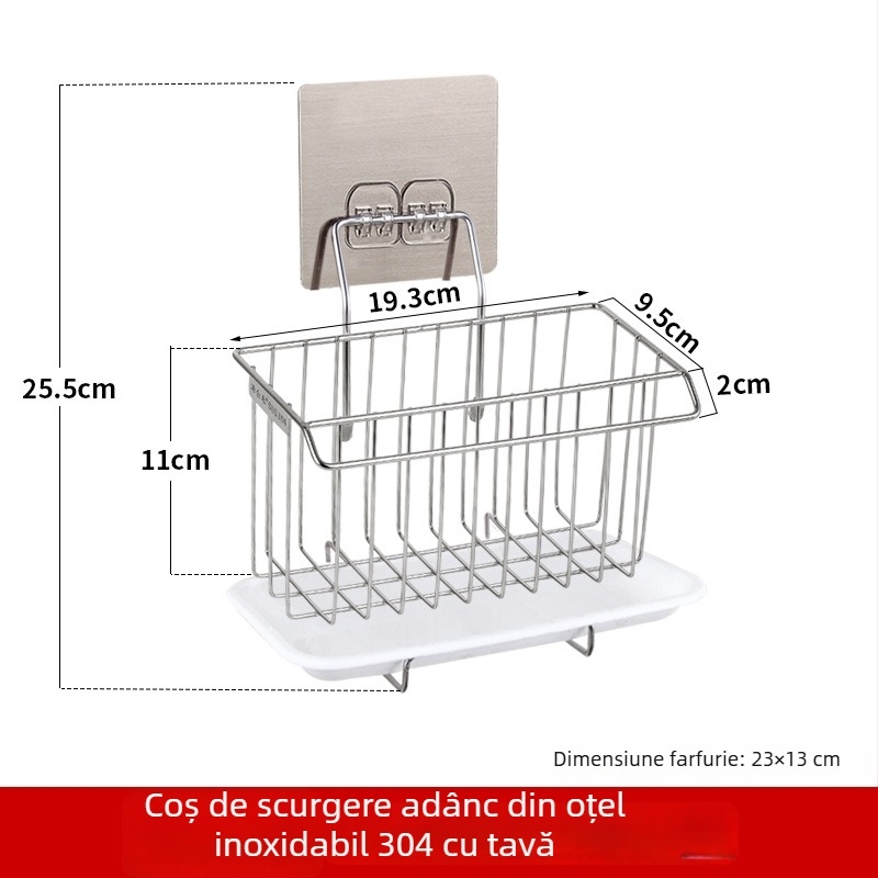 Raft de depozitare din oțel inoxidabil, montat pe perete, pentru chiuvetă, fără găuri