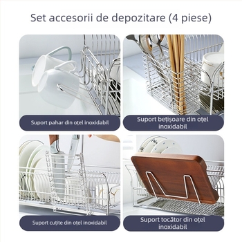 Raft de bucătărie din oțel inoxidabil, suport multifuncțional pentru vase, farfurii și tacâmuri, drenaj