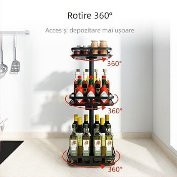Raft de condimente de colț din oțel inoxidabil, cu două niveluri, rotativ