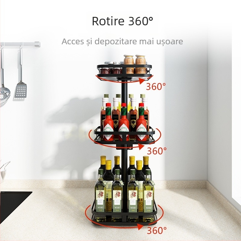 Raft de condimente de colț din oțel inoxidabil, cu două niveluri, rotativ