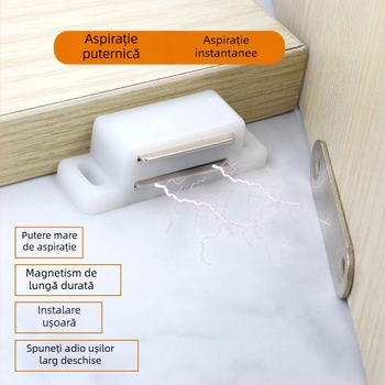 Prindere magnetică pentru ușă de dulap alb, mică, fixare cu șuruburi